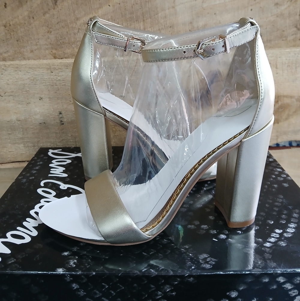Sam Edelman Light Gold Leather Yaro Block Heel Ankle Strap Sandals NWB Size 5m - Picture 4 of 11